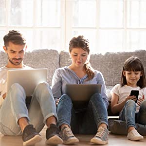 Family using devices