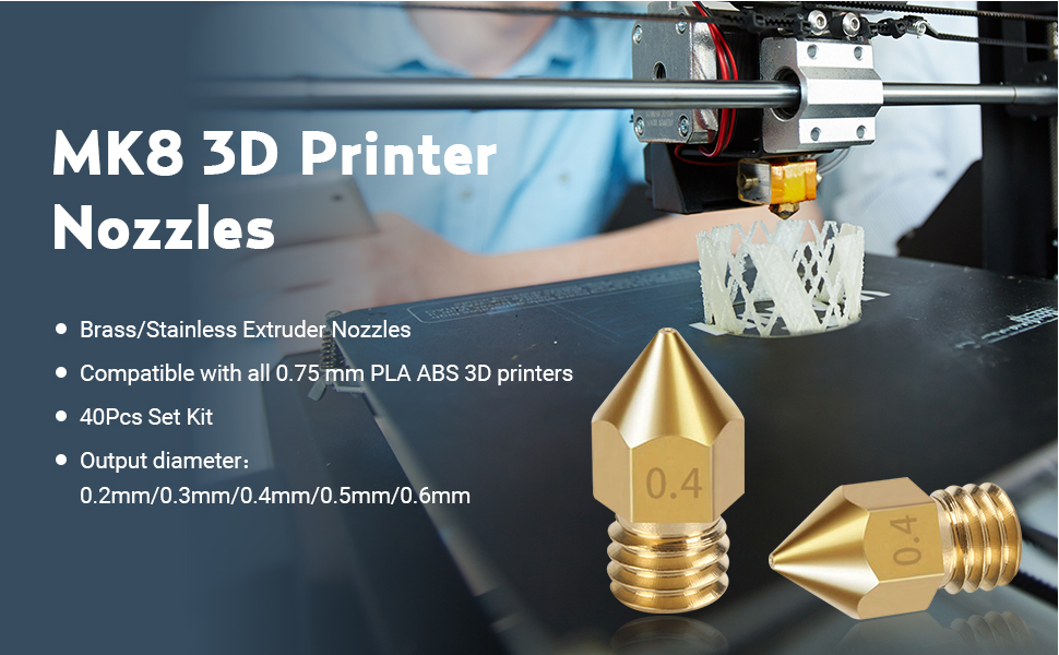 MK8 3D Printer Nozzles, Brass & Stainless Extruder Nozzles, MK8 Nozzles