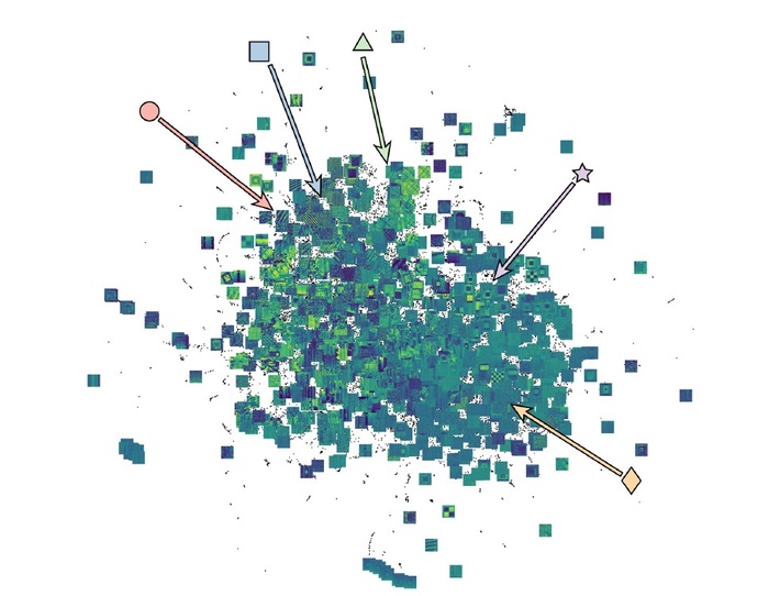 The illustration of the neural network shows the symmetry image similarity from a database of more than 25,000 piezoelectric response force microscope images