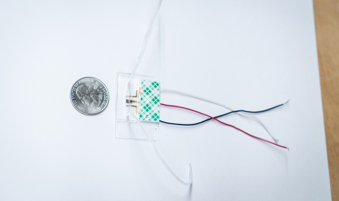 The size of the device is about a quarter of a dollar