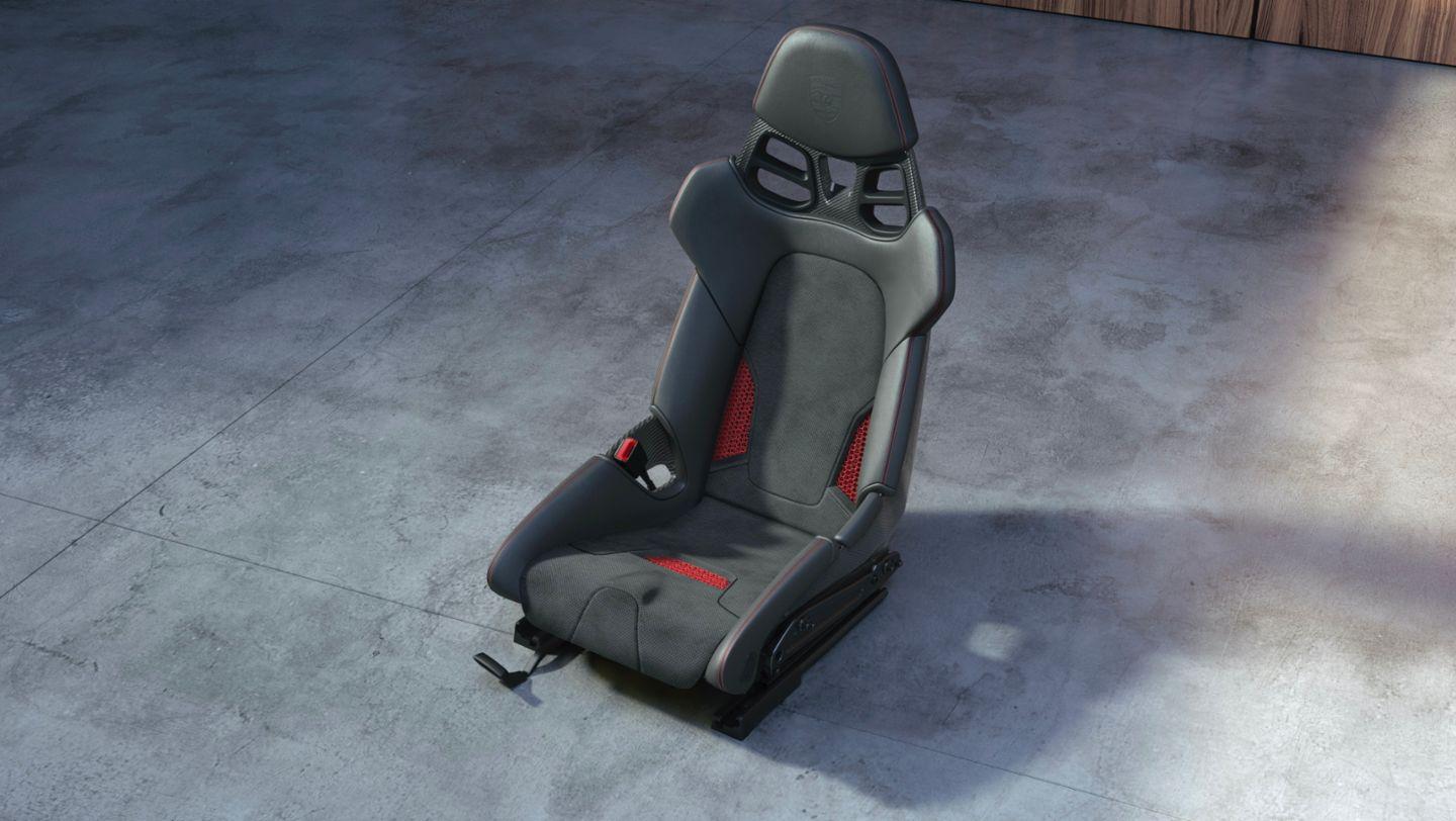 One of three color options Porsche offers for its partially 3D-printed body bucket seats