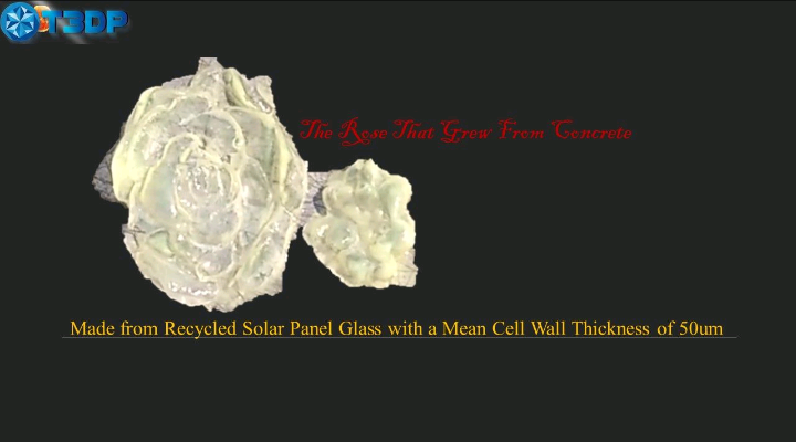 Part made from recycled solar panel glass with flexible walls 50 microns thick